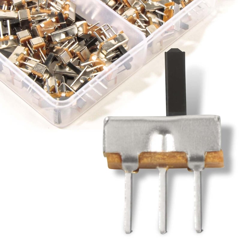Juasky 100pcs Mini Vertical Micro Slide Switch 2 Position 3 Pin Terminal 1p2t SPDT On/Off Switches SS-12D00 for PCB Breadboard Electronic - Image 1